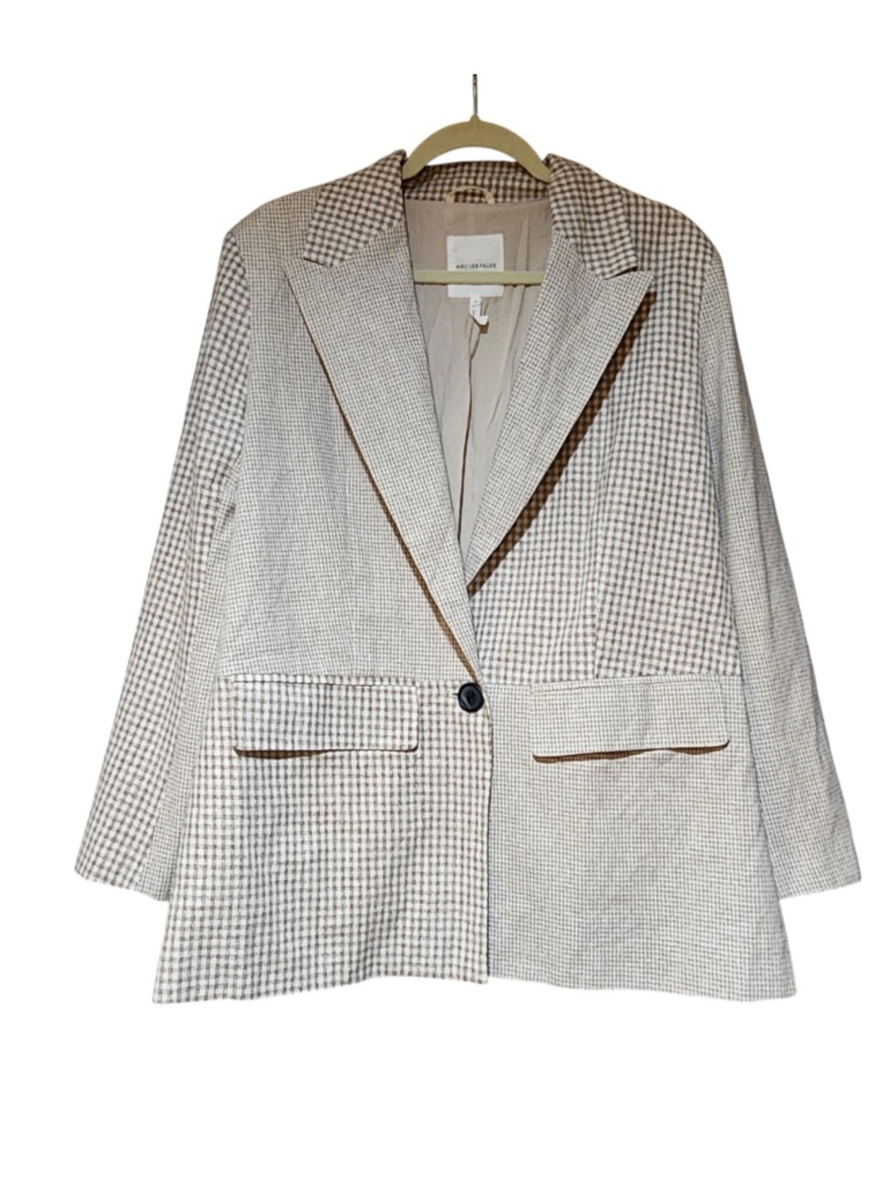 NWT‎ Avec Les Filles x Anthropologie Women’s Gingham Check Blazer Cotton Linen